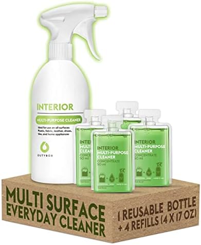 DutyBox Interior – Multi Surface Everyday Cleaner, All Purpose Household Cleaning Product. Refillable, Multipurpose, Multi-Surface Products for Your Home (1 Reusable Spray Bottle with 4 Refill Packs) (Cleaning Set) DutyBox Interior – Multi Surface Everyday Cleaner, All Purpose Household Cleaning Product. Refillable, Multipurpose, Multi-Surface Products for Your Home (1 Reusable Spray Bottle with 4 Refill Packs) (Cleaning Set)