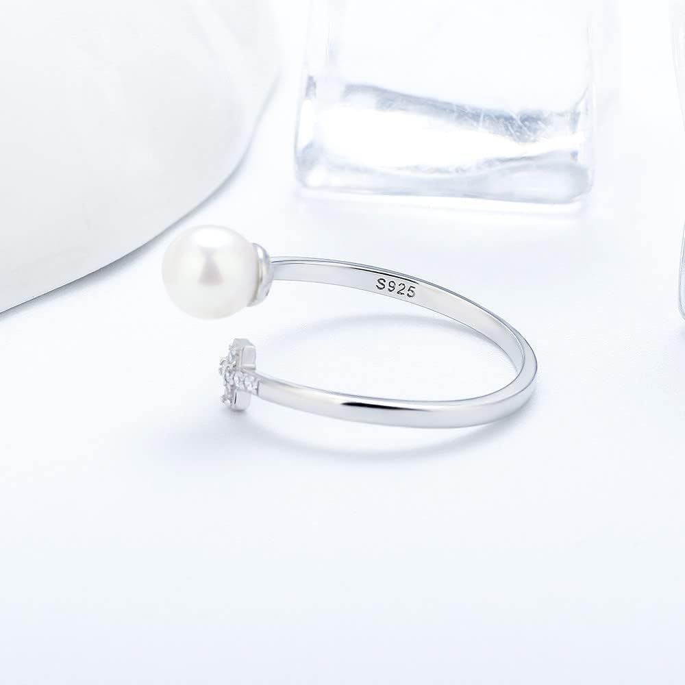 Sterling Silver Cubic Zircon Cross Ring Mounting for Women, Adjustable Ring Fittings Accessories for Pearl Jewelry Making - Image 5