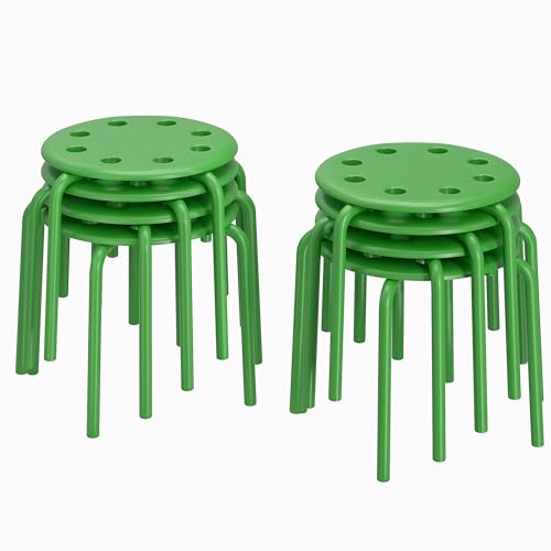 Image of VECELO 8-Piece Stacking Stools for Classroom, 12 Inch Height, Decoration Flexible Seating for Schools, Green