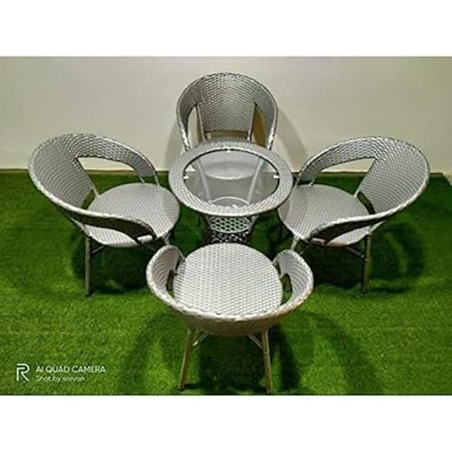 Image of Furniture D-12|Indoor |Outdoor |Living Room| Balcony| Garden| Chair Table Set 4+1 (4 Chair + 1 Table)| Furniture Set| Coffee Chair Table Set| Powder Coated|(Silver)