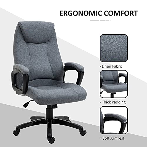 Vinsetto Fabric Home Office Chair, Computer Desk Chair With Tilt Function, Executive Chair With 360° Swivel, Adjustable Height, Padded Armrests And Headrest, Gray #TOP3