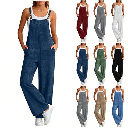 lcziwo Wide Leg Jumpsuit Women Linen Rompers for Women Summer Casual Dressy Jumpsuit Wide Leg Bib Pants Overall