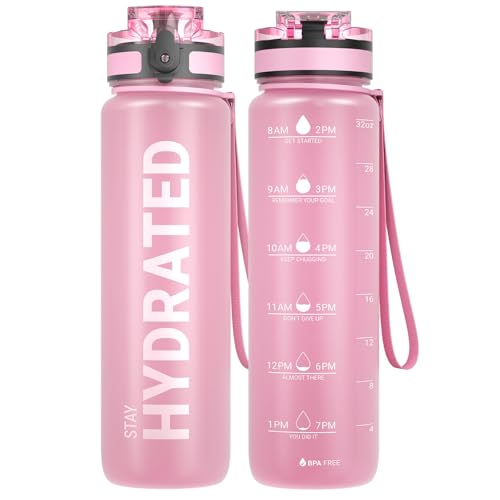 Sahara Sailor Trinkflasche, BPA-Frei Tritan, 1L/500ML/750ML Auslaufsicher Trinkflasche mit Zeitmarkierung für Gym, Sport, Outdoor, Schule, Job