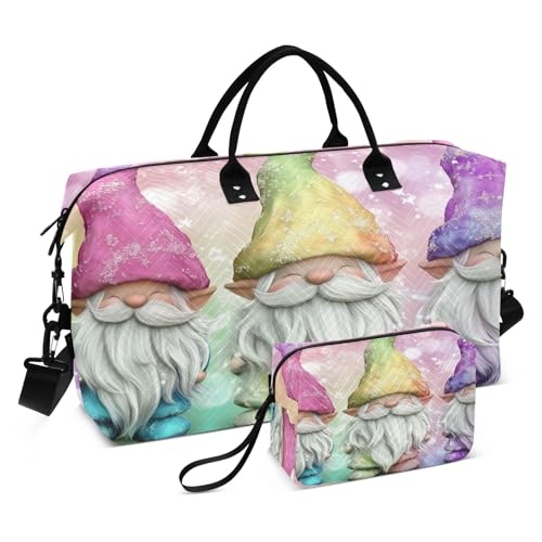Weekender Bags Travel Duffel Gym Bag Three Gnomes Carry on Overnight Tote Bag with Toiletry Bag for Airplane Travel Trip Gym Yoga
