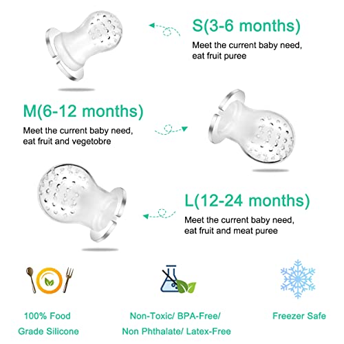 Vicloon-Fruchtsauger-Baby-7-Stuck-Fresh-Fruit-Schnuller-Baby-Food-Feeder-mit-6-Silikon-Obstsauger-Nippel-Ersatzv-in-3-Grosen-BPA-frei-Gemuse-Sauger-Obst-Gemuse-Baby-Essen-Beikost-lila-grun