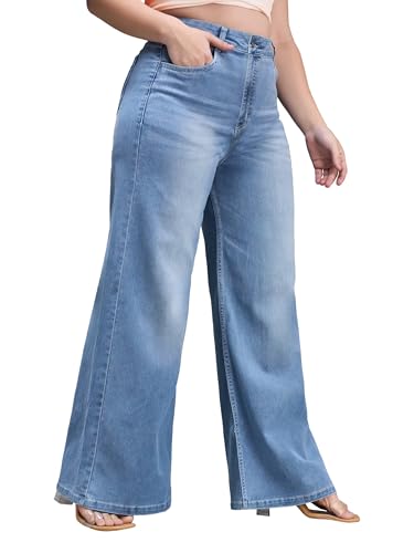 Image of Miss Chase A+ Women's Wide-Leg High Rise Regular-Length Stretchable Denim Jeans