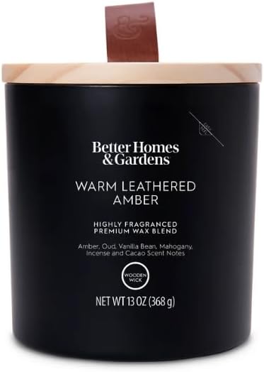 Better Homes & Gardens Wooden Wick Jar Candle -13oz (Warm Leathered Amber)