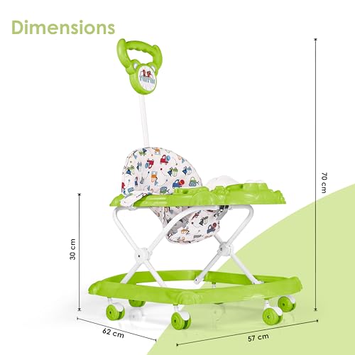 Image of BabyGo Tintin Baby Walker for 6-24 Months, Baby Walker with Push Handle & Activity Tray - Foldable Adjustable Height Infant Walker with Wheels, Music,Toy Bar and Comfotable seat (Green)