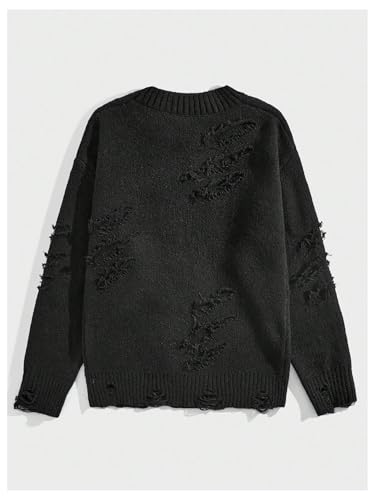Verdusa Men's Ripped Hollow Crew Neck Long Sleeve Sweater Casual Knit Pullover Sweaters2