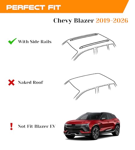 Image of 330 lbs Lockable Roof Rack Cross Bars Fit for 2019-2026 Chevy Chevrolet Blazer with Side Rails (Not for EV), Aluminum Crossbars Cargo Carrier for Bike Kayak Skis Rooftop Accessories