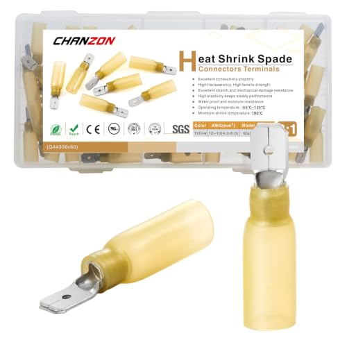 Chanzon 80pcs Heat Shrink Male Spade Wire Connectors 1/4" 12-10AWG Yellow