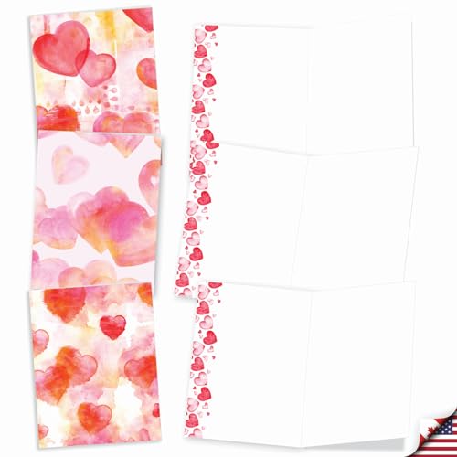 Image of The Best Card Company - 20 Assorted Blank Notecards Bulk Box Set 4 x 5.12 Inch with Envelopes (10 Designs, 2 Each) - Watercolor Hearts AM10427OCB-B2x10