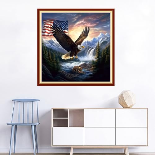 Image of Joyhoor Cross Stitch Kits for Beginners Stamped Cross-Stitch Supplies Needlework preprint Embroidery Kits for Adults DIY Needlepoint Kits Embroidery Patterns 11CT-Eagle Hunting 18x18 inchs