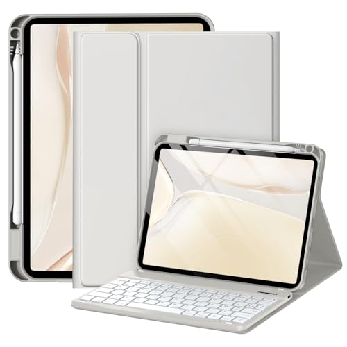 drivego Coque Clavier pour iPad A16 11/10 Ème Generation (11 Pouces 2025/10.9 Pouces 2022), Étui Keyboard à Touches Anti-Arrachage avec Porte Crayon, AZERTY Layout pour iPad 10eme/11eme, Gris Clair उत्पाद छवि