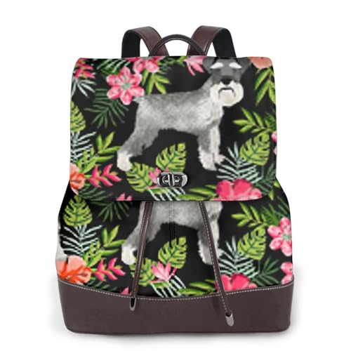 Sac à dos en cuir imprimé Schnauzer élégant et chic pour femme