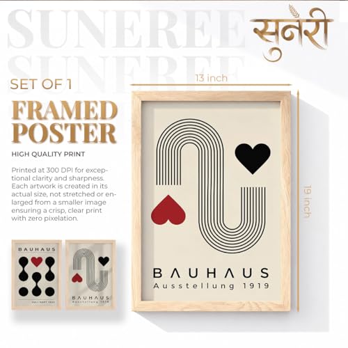 Image of Suneree Bauhaus Wall Art Set of 2 Framed Paintings | Geometric Abstract Modern Art Poster Black Red | Living Room Office Contemporary Home Decor (Art 3, 13x19 Inches)