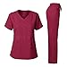 Women's Scrubs Set Stretch Ultra Soft V-NECK Top and Pants Burgundy M