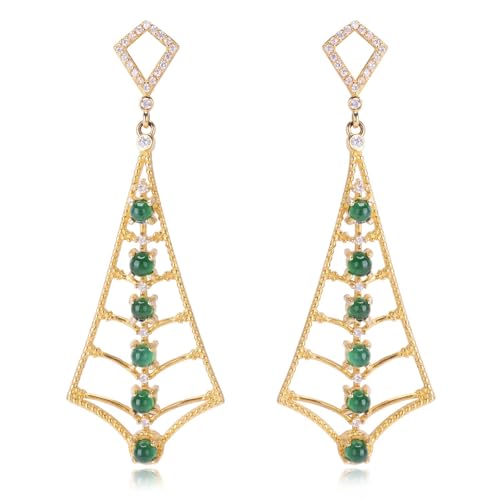Jade fan-shaped earrings for women in 925 silver gold-plated