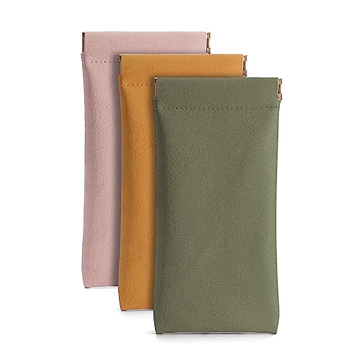 Image of 3 Pack Leather Eyeglasses Cases PU Soft Sunglasses Pouch Squeeze Top Portable Glasses Cases for Men Women