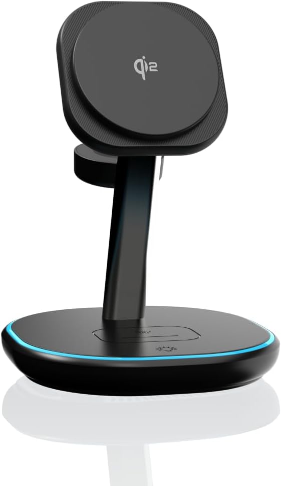 M.A.D LAB Qi2 Wireless Charger 3 in 1 Charging Station for Multiple Devices - MagSafe Compatible, LED Light, 15W Fast Charging Station for iPhone, Android Phones, Apple Watch, and AirPods (No Adapter)