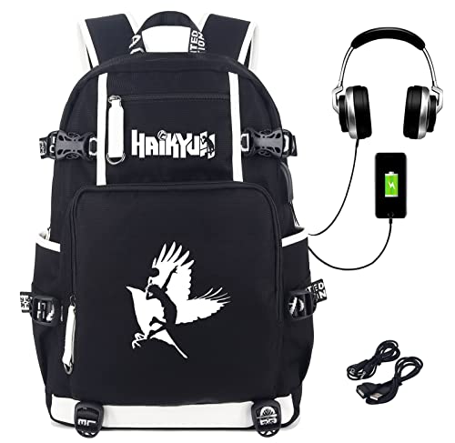 Roffatide Anime Haikyuu Mochila luminosa para laptop mochila escolar com porta de carregamento USB e