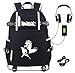 Roffatide Anime Haikyuu Laptop Backpack Printed Luminous Schoolbag Rucksack with USB Charging Port & Headphone Port Black