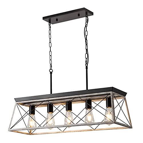 Poiaeusant 5 Lights Farmhouse Style Kitchen Island Lights Dining Room Linear Light Fixtures Above Dining Table Fixtures