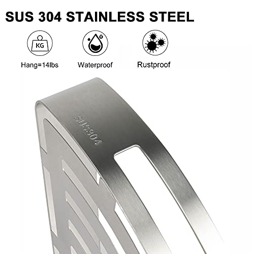 Nearmoon Bathroom Corner Shelf Shower Caddy 2 Pack, No Drill, 304 Stainless Steel, With Two Hooks (Brushed Nickel) #TOP1