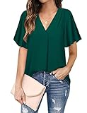 Timeson Womens Blouses for Work Professional,Dress Shirts for Women Office Ladies Business Professional Attire Clothes Short Sleeve Chiffon Tunics Tops for Leggings Formal Work Silk Career Green M