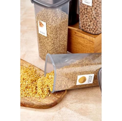 Image of ALCY Airtight Food Storage Containers Set, 6 Pieces, Grey Lids, Clear Canisters for Pasta, Rice, Coffee, Nuts