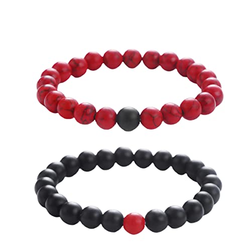 2Pcs Matte Lava Rock Volcanic Stone Beads Stretch Bracelet Stacking Frosted Gemstone Turquoise Seed Bracelet Matching Relationship Long Distance for Women Men Meditation Relax Anxiety Jewelry-style B