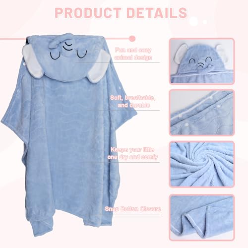 Image of Cute Animal Hooded Baby Towel Soft Coral Fleece Baby Towels with Hood Toddler Bath Towel Large 27 x 55 Inch Ultra Absorbent Hooded Bath Towels for Babies Baby Bath Towel（Blue