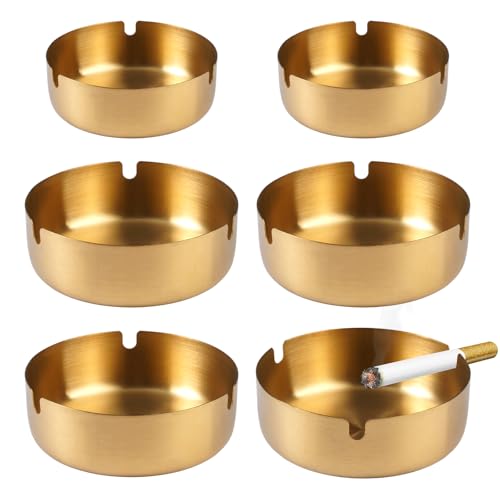 6 Piezas 10/8cm Cenicero de Acero Inoxidable, Redondo Ceniceros de Metal para Cigarrillos, Cenicero de Sobremesa con 3 Ranuras, Cenicero de Sobremesa Portátil para Bares, Restaurantes, Dormitorios