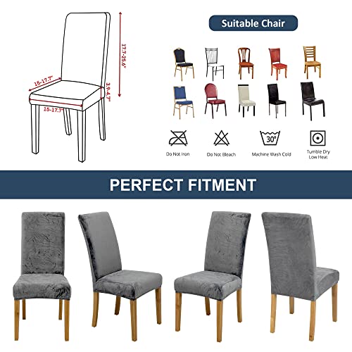 Bietyone 4 Pack Super Fit Stretch Velvet Removable Washable Dining Chair Protector Cover Seat Slipcover For Dining Room,Hotel,Ceremony, Banquet Wedding Party,Silver Grey #TOP3