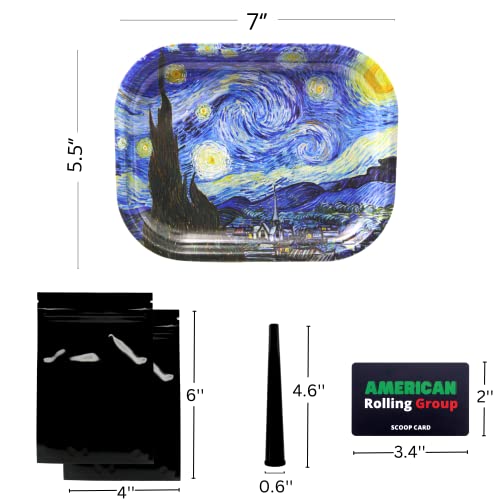 Starry Night Rolling Tray Set 5 Pcs, Van Gogh Art Decorative Tray - Small Metal Rolling Trays Accessories for Travel 7'' x 5.5''