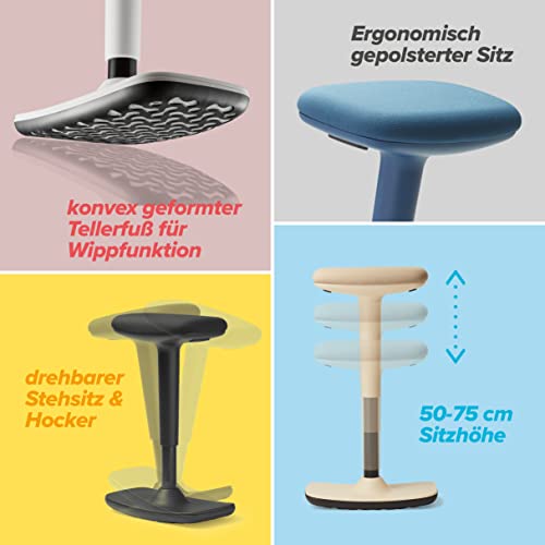 Image of to-Swift Ergonomic Standing Seat / Stool with Rocker Function, Standing Aid, Height Adjustable, Modern Design, Home Office, by Dauphin (Coral Red)
