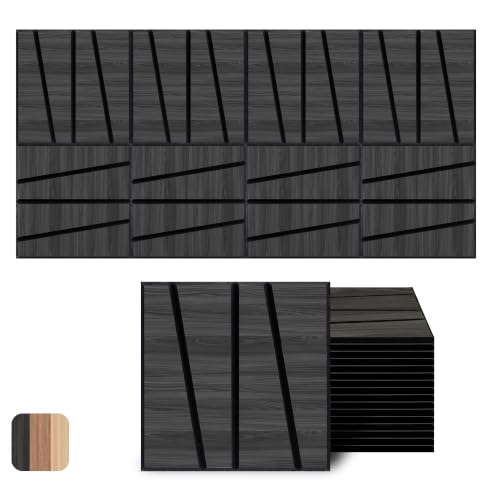Image of WoveN SounD Acoustic Wall Panels, Black Oak, 16 Pack, 12x12 in | Self-Adhesive, NRC 0.95, Carved Pattern, Sound Proof, Echo Reduction, Sound Dampening, Home Studio, Office, Gaming Room