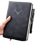 Joucien A5 学生 厚手 ビジネスワークノート、ソフトレザー ミーティングノート シンプルな水平線メモ帳 - A5レザーノート、ブラック