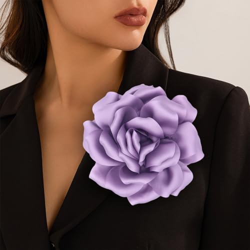 Image of Flower Brooch Pins for Women 5.5in Lapel Pins Large Rose Floral Brooches Dainty Satin Fabric Brooches Rose Flower Hair Clips Wedding Party Dance Clothes Accessories Jewelry