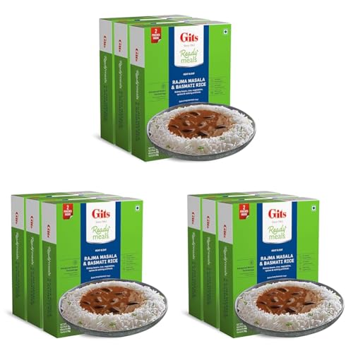 Image of Gits Ready to Eat Basmati Rice + Rajma Masala Combo Indian Meal, Pure Veg, Heat and Eat, 1125g (Pack of 9 X 375g Each)