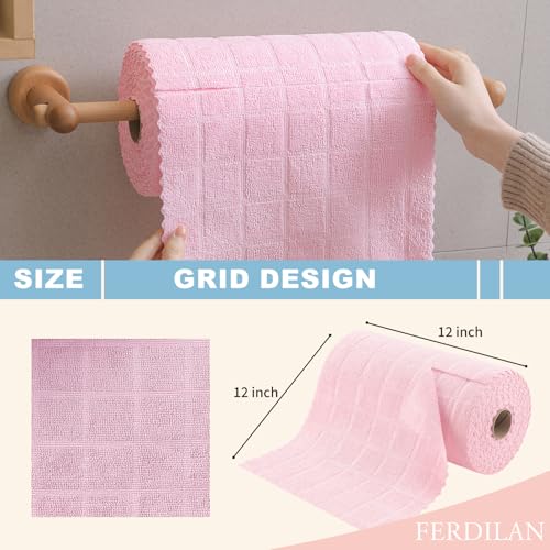 Image of Ferdilan 80 Pack Microfiber Cleaning Cloth Roll,Lint Free Rags Paper Towels & Tear Away Reusable Towels,Washable Shop Rags,Wash Cloths Dish Rags(12 inch x 12 inch) for Car Kitchen Window Garage-Pink