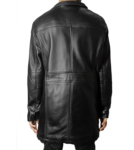 Image of Leather Car Coat For Men 3 /4 Length Mens Leather Jackets - Real Lambskin Long Coat For Men