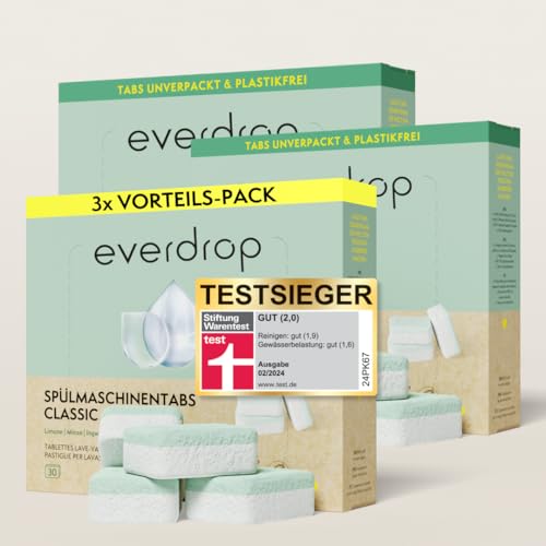 Everdrop nachhaltige Spülmaschinen-Tabs ohne Plastik - 90 Stück