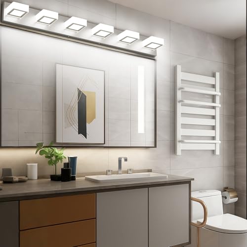 Image of Ralbay Brushed Nickel Bathroom Vanity Light Metal Acrylic Modern LED Bathroom Lighting Over Mirror (White Light 6000K)