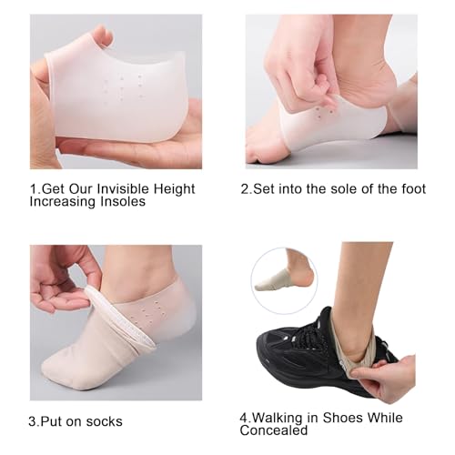 Image of Height Increase Insoles - 1 Inch Invisible Heel Lift Inserts for Men and Women, SEBS Soft Gel Shoe Lifts for Uneven Legs & Achilles Tendinitis, Discreet Heel Lifts for High-Top Sneakers & Boots, White