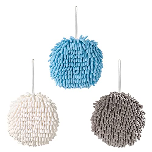 Pacote com 3 toalhas de mão de chenille para pendurar toalha de mão de microfibra absorventes macias