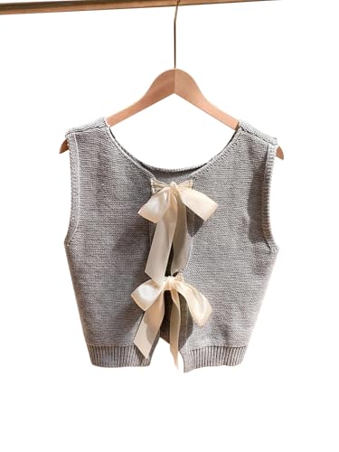 Womens Y2K Summer Sweater Vest Top Bow Tie Back 2025 Knitted Sleeveless Tops2