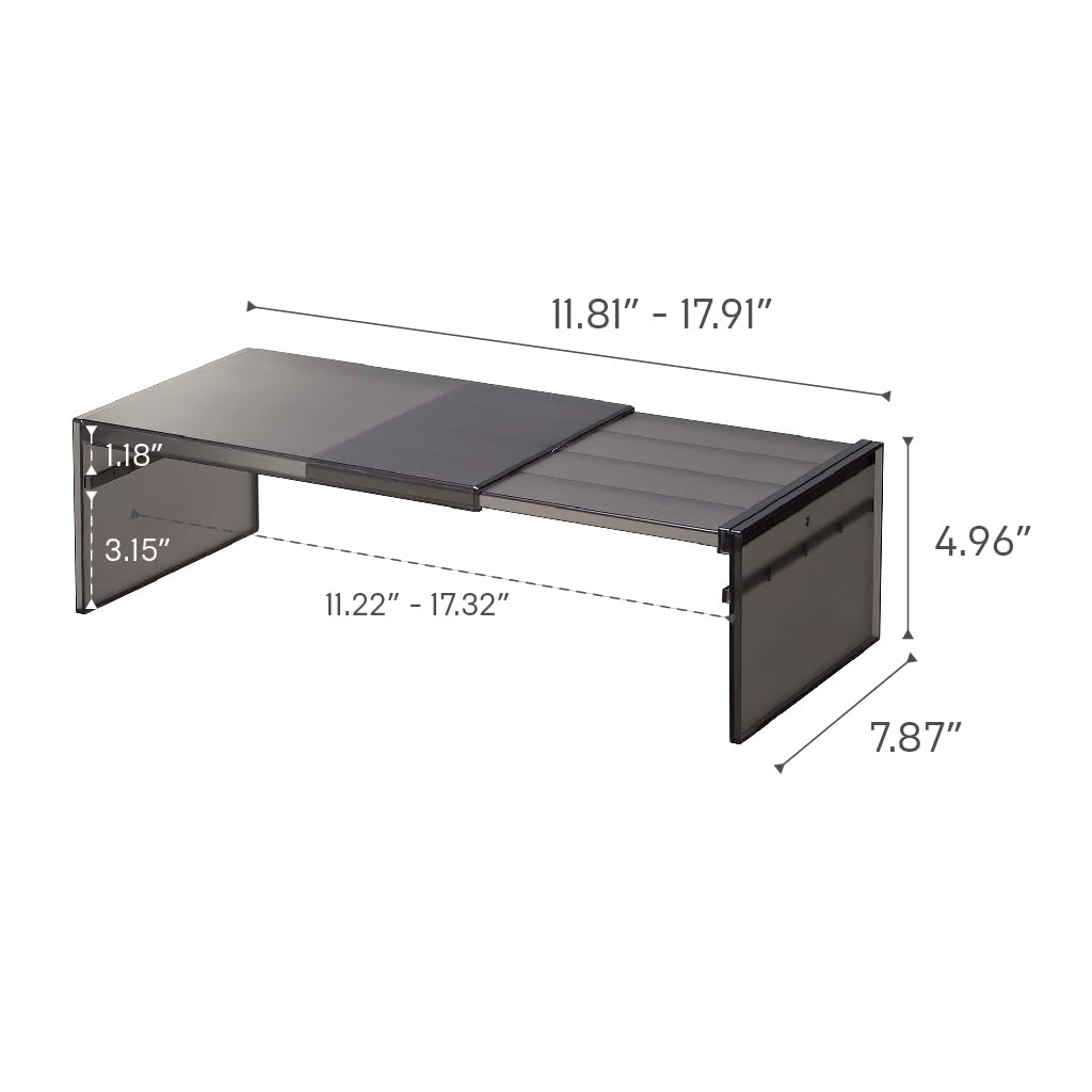 YAMAZAKI 8066 Estante telescópico de Almacenamiento para refrigerador, Negro, Aprox. Ancho 11.8-17.9 x D 7.9 x H 12.4 cm (30-45.5 x 20 x 12.6 cm), Torre Ajustable Ancho y Altura Estante de
