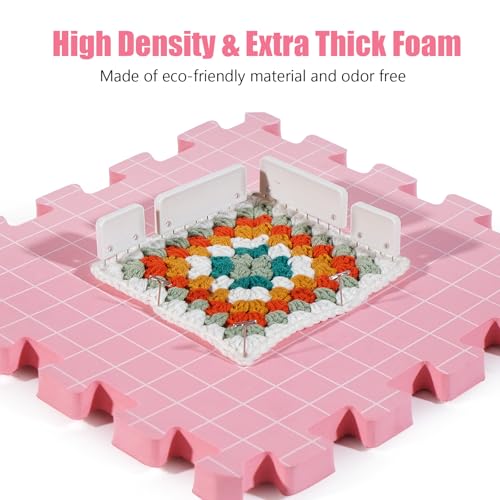 9 PCS Blocking Mats for Knitting, 0.75in Extra Thick Blocking Board for Crocheting,12 in Standard Blocking Mats for Wet and Steam Blocking(Pink(9))…