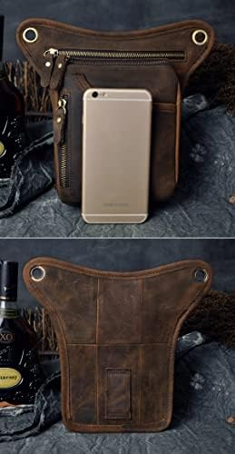 Le'aokuu Mens Genuine Leather Riding Hip Bum Waist Pack Drop Leg Cross Over Bag (0 Dark Brown) - 2